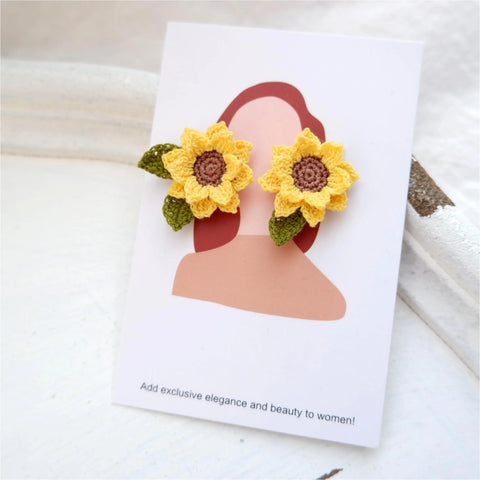 Onirr Handmade Micro Crochet Sunflower Earrings Gold