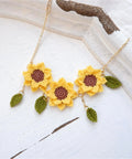 Onirr Handmade Micro Crochet Sunflower Necklace Gold