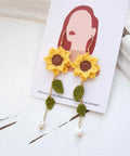 Onirr Handmade Micro Crochet Sunflower Pearl Earrings Gold