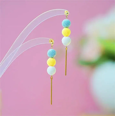 Onirr Handmade Micro Crochet Three-Balls Earrings Light Sky Blue