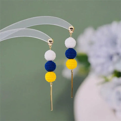 Onirr Handmade Micro Crochet Three-Balls Earrings Navy