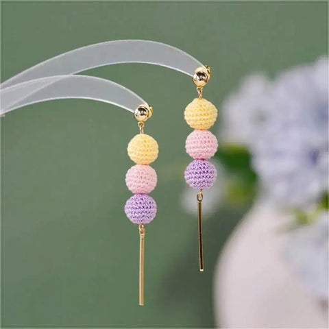 Onirr Handmade Micro Crochet Three-Balls Earrings Yellow