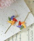 Onirr Handmade Micro Crochet Windmill Rotatable Earrings Rainbow