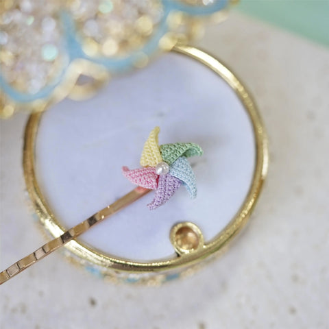Onirr Handmade Micro Crochet Windmill Rotatable Hairpin Macaron