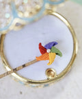 Onirr Handmade Micro Crochet Windmill Rotatable Hairpin Rainbow