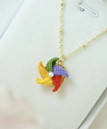 Onirr Handmade Micro Crochet Windmill Rotatable Necklace Rainbow