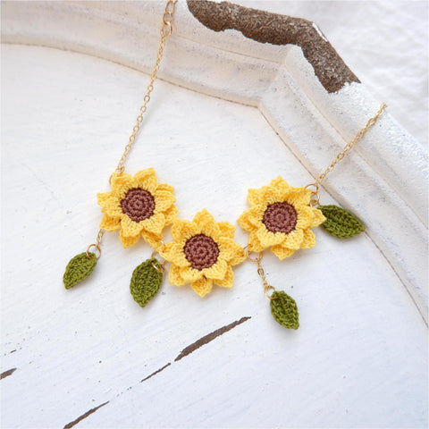 Onirr Handcraft Micro Crochet Handmade Sunflower Necklace