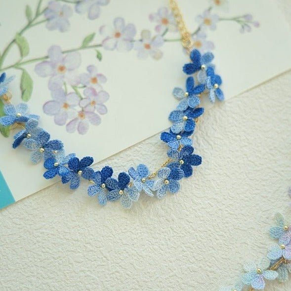 Kaoru レースフラワーブレスレット lace flower bracelet Blue-Green Flower Bracelet | Onirr Handmade Micro Crochet Jewelry